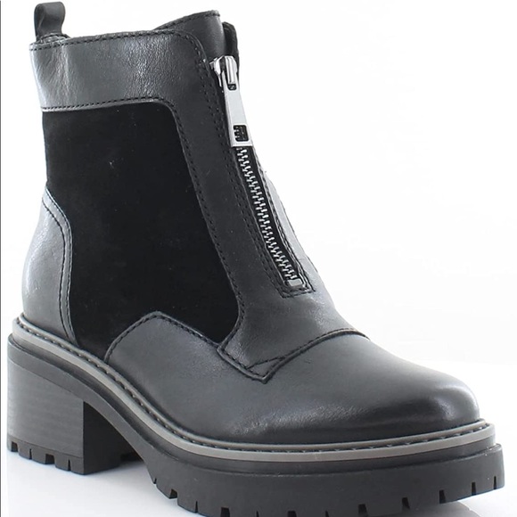 NATURALIZER JETT SUEDE LEATHER ZIP MOTO LUG ANKLE BOOTS BLACK NIB SZ